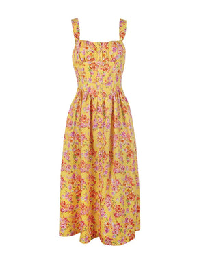 Vestido Floral Corset Botões Cami