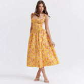 Vestido Floral Corset Botões Cami