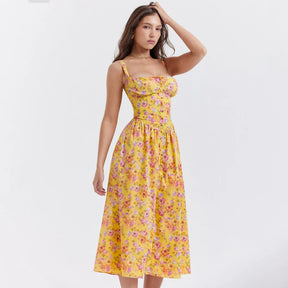 Vestido Floral Corset Botões Cami